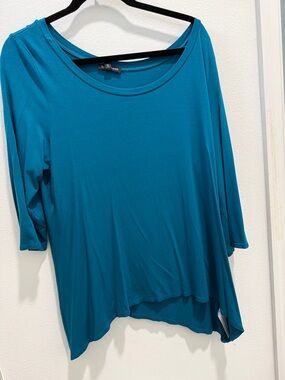 Eileen Fisher Teal Asymmetrical Scoop Neck Tunic